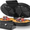 Electric Waffle Maker Heart-Shaped: 2 Non-Stick double-Side Heating Plates with 5-Setting Adjustable Browning Control for Fast Heating - No Flip Design & Compact Storage for Busy Families