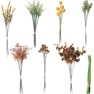 Floroom Artificial Greenery Stems Box Set, 62pcs with 7 Kinds of Faux Greenery Flowers Picks for DIY Bridal Bouquets Wedding Floral Arrangement Table Centerpieces, Terracotta & Amber