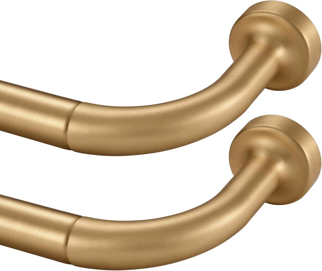 2 Pack Wrap Around Curtain Rod for Windows 28 to 56 Inch, Internal Splicing 1 Inch Diameter Disc, Adjustable Room Darkening Curtain with Aluminum Finials and Brackets, Warm Gold
