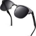 GQUEEN Classic Horn Rimmed Semi Rimless Polarized Sunglasses for Men Women GQO6 (Classic Glossy Black (Classiccat 3))