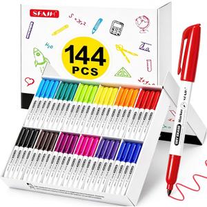SFAIH Dry Erase Markers Fine Tip 12 Colors, 144 Pack (12 Dozen) - Pre-Sorted in 12-Compartment Tray | Bulk Classroom Organization | Low Odor Whiteboard Markers| 5 Sizes:12/24/48/72/144 Packs