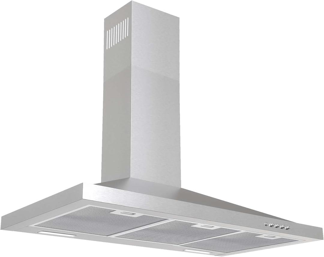Tiesay Wall Mount Range Hood 36 inch with Ducted/Ductless Convertible Duct, Kitchen Hood Stainless Steel Chimney-Style Over Stove Vent Hood with LED Light, 3 Speed Exhaust Fan, 450 CFM