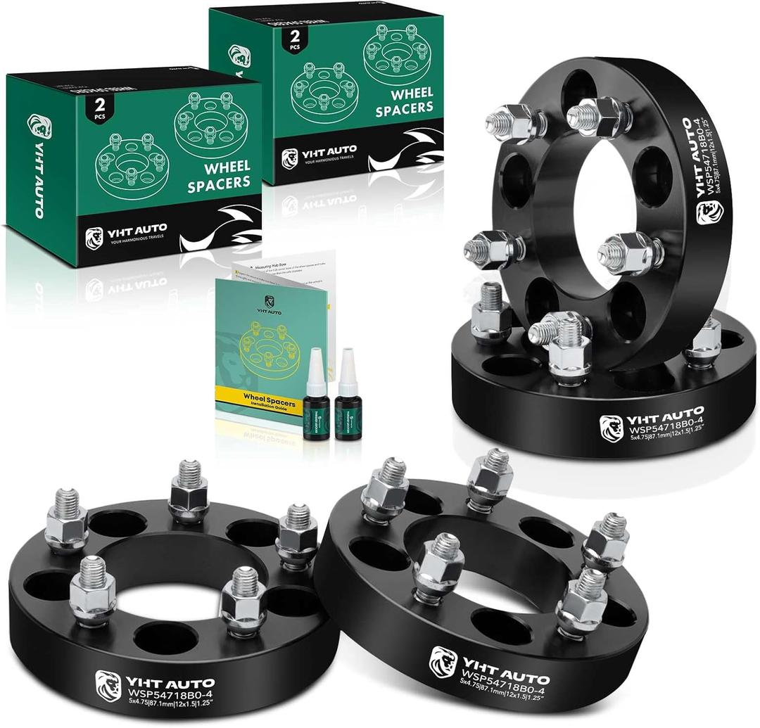 YHTAUTO 5x4.75 Wheel Spacers 1.25 inch Fits Chevrolet Camaro, Corvette, Cadillac, GMC, Pontiac Models, Forged Tire Spacers 1.25 inch with M12x1.5 Studs 87.1mm CenterBore, Not Hubcentric, 4Pcs, Black (1.25 Inch Thickness)