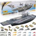 33-Inch Aircraft Carrier Mega Playset - Ultimate Military Battle Set for Boys with Realistic Battleship, Fighter Jets, Toy Soldier Figures, Military Vehicles for Kids Imaginary Pretend Play