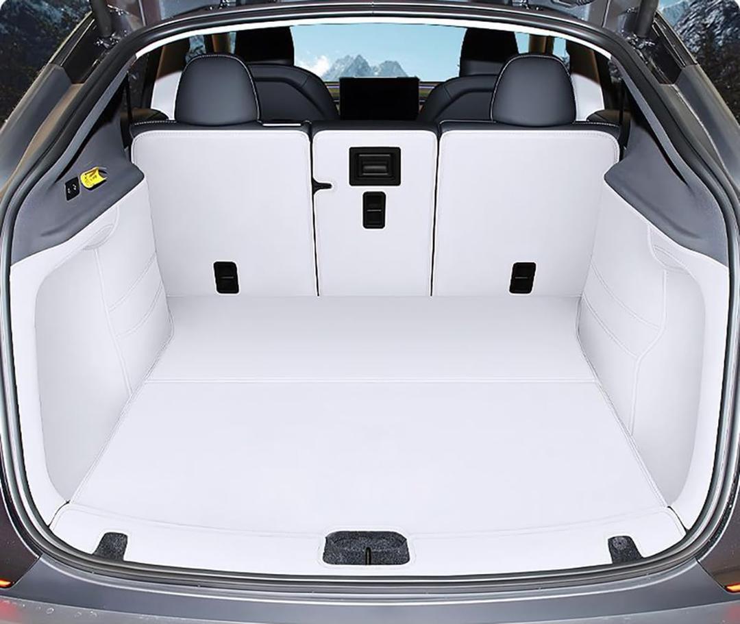 Compatible with Tesla Model Y Trunk Mat 5-Seater Tesla Y 2026 Juniper Refresh Heavy Duty Trunk Liner Bright White Full Coverage Trunk Mat+Backseat Protector+High Side Panels+Door Sill Protector(White)