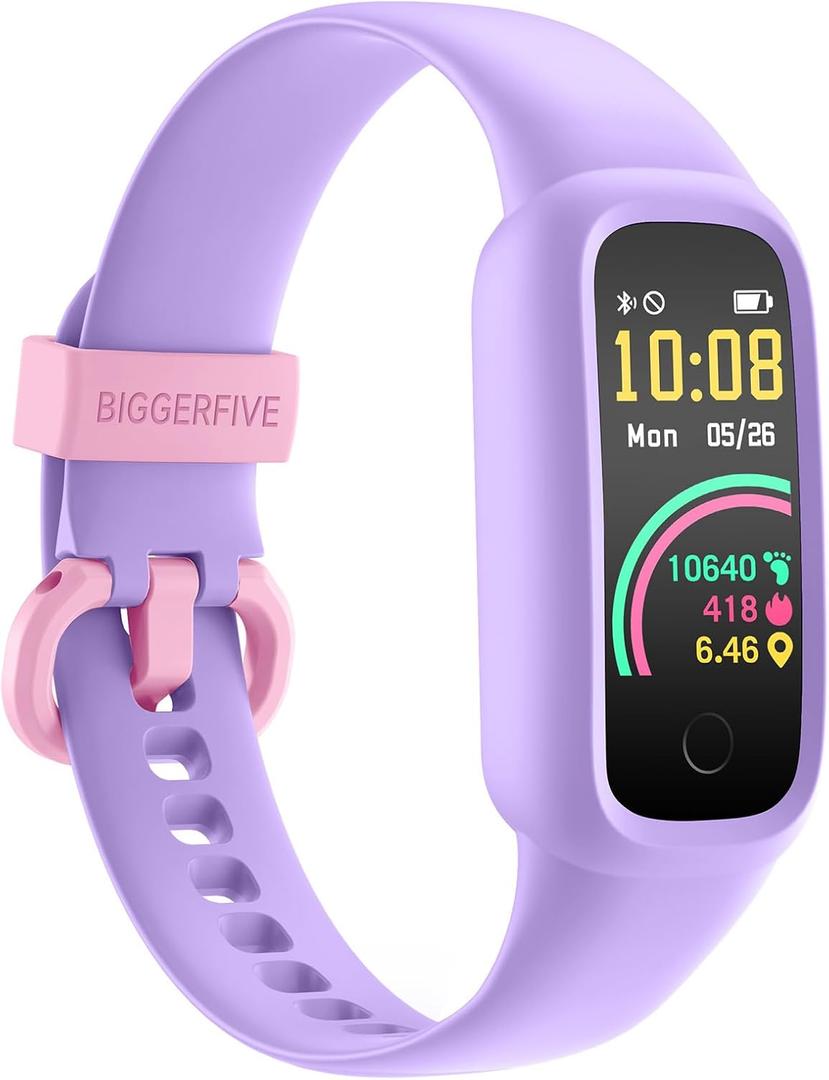 BIGGERFIVE Vigor 2 L Kids Fitness Tracker Watch for Boys Girls Ages 5-15, Activity Tracker, Heart Rate Sleep Monitor, IP68 Waterproof, Pedometer, Calorie Step Counter Watch, Lilac