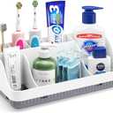Bathroom Counter Organizer and Storage, 7 Slots Detachable Toothbrush Holders for Bathrooms, Anti-Slip Electric Toothbrush and Toothpaste Holder Countertop Vanity Organizer Accessories for Adults Kids (White Grey)