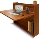 Wall Mounted Desk 31 Inches, Folding Table with Shelves, Space Saving Computer Desk, Floating Table, Multi-Purpose Folding Desk Perfect for Workstations, Dining, or Laundry Area. (Walnut)