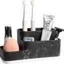 zccz Toothbrush Holders Bathroom Organizer - Tooth Brushing Holder for Bathrooms - Electric Toothbrush and Toothpaste Holder Bathroom Counter Sink Accessories, Black (Black Marble Look)