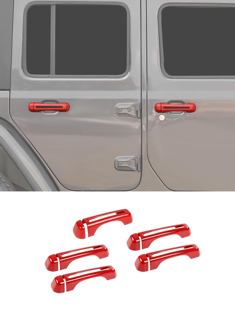 Savadicar 5-Piece Red Door Handle Cover Trim Kit for Jeep Wrangler JL JLU 4xe & Gladiator JT 2018-Present – Exterior Handle Cap Accent Accessories