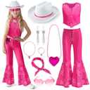 Cubacubo Cowgirl Costume Girls Kids Disco Western Rodeo Dress Up Outfits for Halloween Birthday Cosplay Party 140(7-8 Years), Hot Pink
