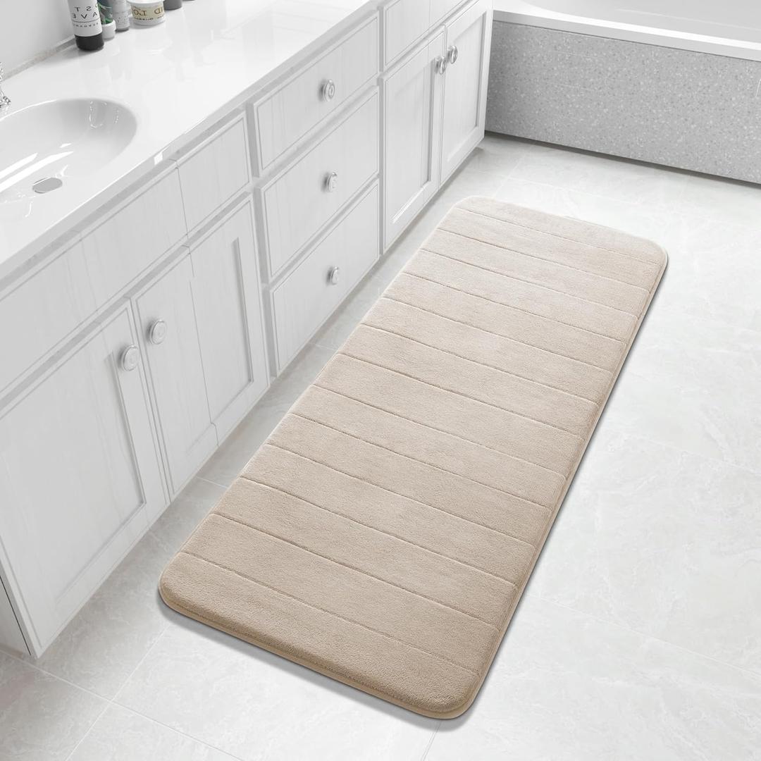 Yimobra Bathroom Runner 55"x24", Non Slip Memory Foam Bath Mat, Super Soft Water Absorbent Hallway Carpet, Machine Washable Rug for Vanity Tub Shower, Beige Yimobra Bathroom Runner 55"x24", Non Slip Memory Foam Bath Mat, Super Soft Water Absorbent Hallway Carpet, Machine Washable Rug for Vanity Tub Shower, Beige