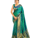 Chandrakala Banarasi Saree for Women with Unstitched Blouse Piece Indian Wear,  Green