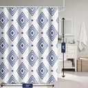 SASTYBALE Waterproof Shower Curtain, Blue Geometric Modern Style Bathroom Curtains, Heavy Duty Minimalist Cloth Fabric Machine Washable with 12 Hooks, 72x72 Inch
