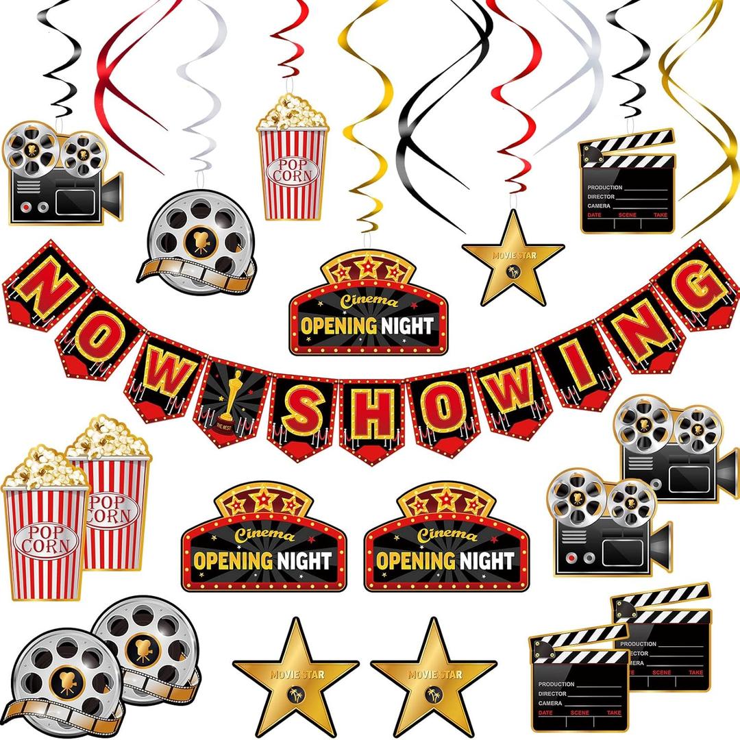 45 Pieces Movie Night Decorations Party Decorations Kit Now Showing Banner Hanging Swirls Movie Theater Themed for Bridal Shower Birthday Party Supplies Film Backdrop 45 Pieces Movie Night Decorations Party Decorations Kit Now Showing Banner Hanging Swirls Movie Theater Themed for Bridal Shower Birthday Party Supplies Film Backdrop