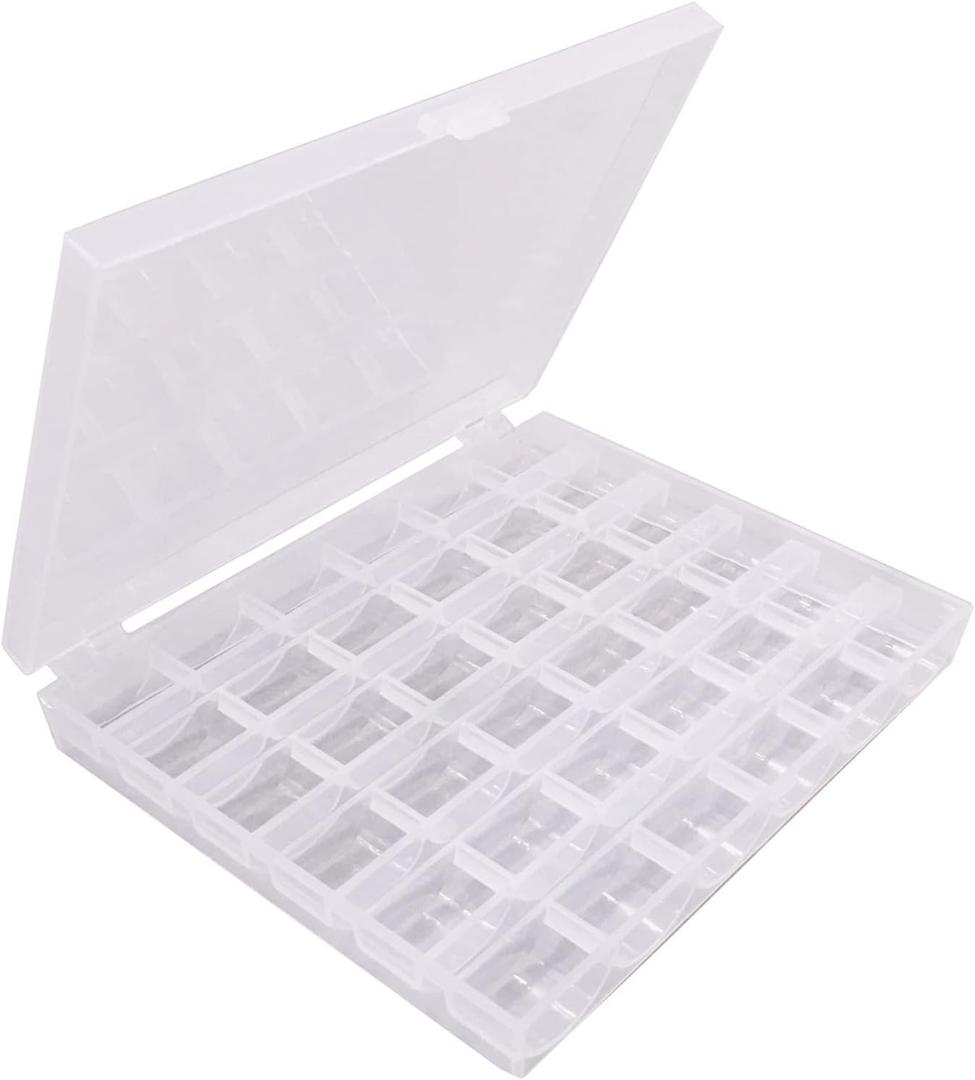 Fbshicung Bobbin Box,Transparent 36 Empty Bobbins Spools Box,Machine Bobbin Organizer Plastic Case,Sewing Craft Plastic Case Storage Box for Sewing Machine (1PC)
