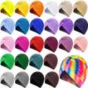 SATINIOR 27 Pieces Stretch Turbans Twisted Pleated Headwraps Assorted Colors Head Beanies India's Hair Covers Solid Head Coverings for Women Girls Sleeping Accessories, 27 Colors