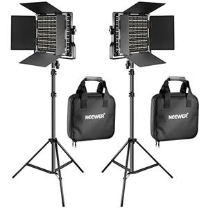 NEEWER 2 Pack Bi Color 660 LED Video Light and Stand Kit: (2) 3200-5600K CRI 96+ Dimmable Light with U Bracket and Barndoor, (2) 75 inches Light Stand for Studio Photography, Video Recording (Black)