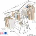 Stainless Steel Clothes Drying Rack, 71-Inch (180cm) Heavy Duty Rust-Resistant Foldable Laundry Rack with Wheels, 3-Tier Height-Adjustable Wings, Shoe Shelf, Indoor Outdoor Use, Large