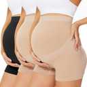 Womens Seamless Maternity Boyshort Underwear Over Bump, Pregnancy High Waisted Shapewear Panties for Support Belly (X-Large, 2pack Nude+black)