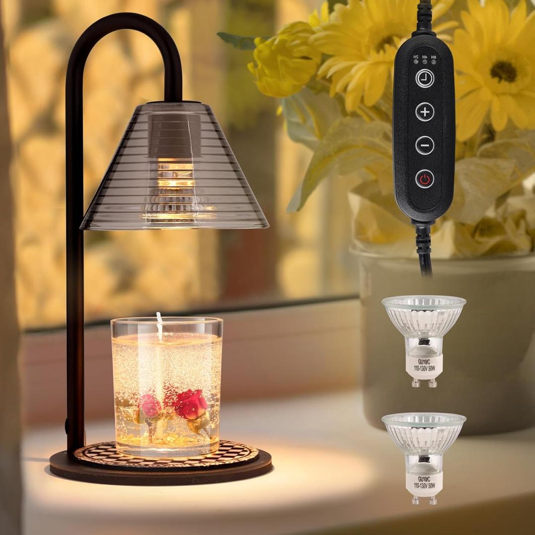Candle Warmer Lamp, Electric Lamp Candle Warmer with Timer, Dimmable Wax Melting Lamp with 2 Bulbs for Home Decor jar Candles House Warming Gifts New Home Bedroom