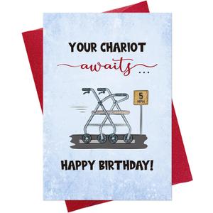 5 x D24TIME Funny Birthday Card for Dad or Mom - 50th 60th 70th 80th Age Joke Gift - Happy Birthday Card for Husband Wife Grandma Grandpa - Older Brother Sister Friend Men (Chariot)