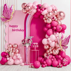 Pink Butterfly Balloon Arch Garland Kit 112pcs Pastel Pink Rose Gold Balloons with 2pcs Butterfly Foil Balloons for Birthday Party Decorations Baby Shower Decorations for Girls