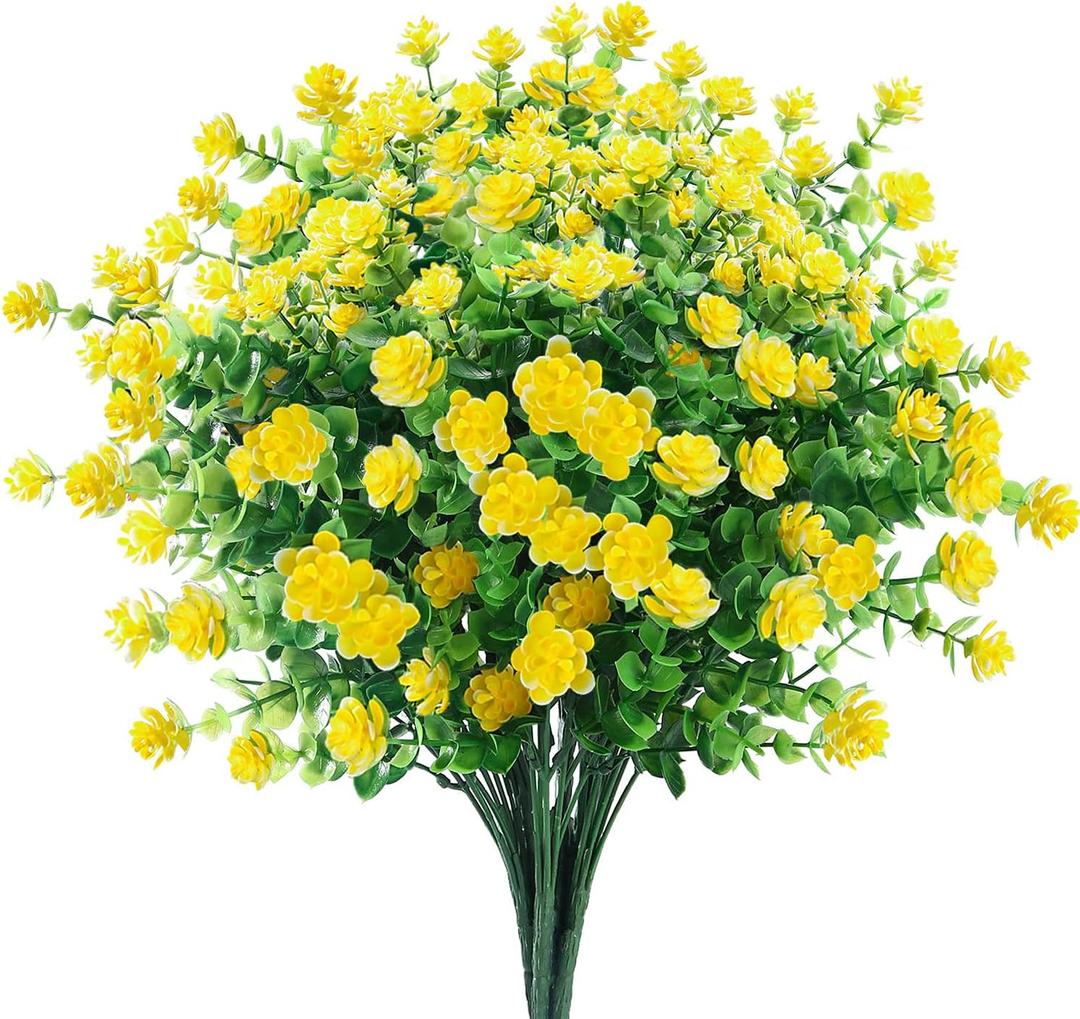 GREENRAIN Artificial Flowers Outdoor Fake Flowers for Decoration UV Resistant No Fade Faux Plastic Plants Garden Porch Window Box Dcor (6 Bundles, 2#Yellow)