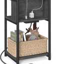 VASAGLE Side Table with Charging Station, 3-Tier End Table with USB Ports and Outlets, Nightstand for Living Room, Bedroom, 11.8 x 13.4 x 22.8 Inches, Plug-in Series, Misty Gray and Black