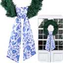 VitalCozy Wreath Sash for Front Door Wreath Satin Sash for Embroidery Monogram Garland Ribbon Accessories Xmas Party Yard Doorway Indoor Outdoor Wall(Chinoiserie)