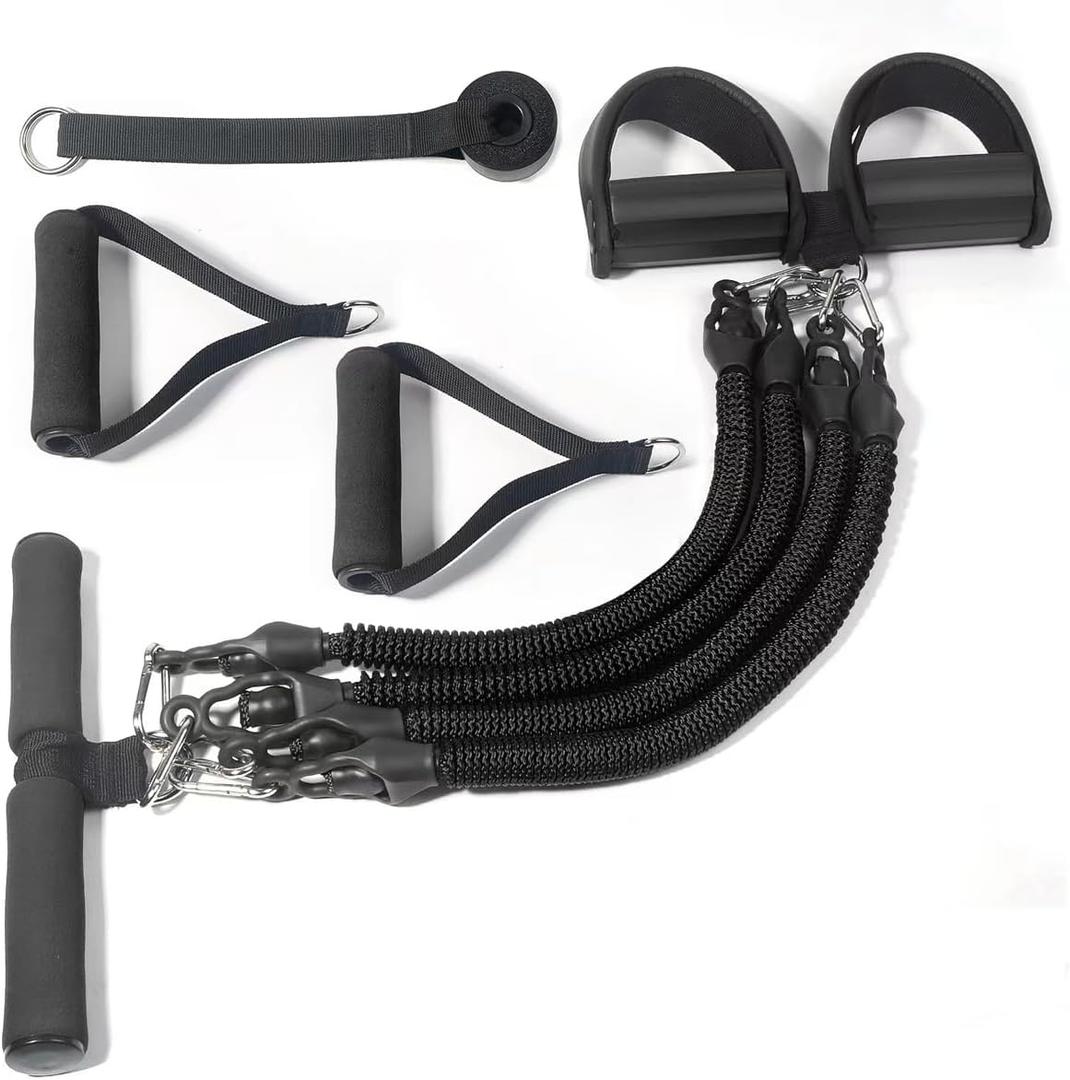 Multifunction Resistance Training 4 Tube Home Gym Equipment Ankle Puller Tension Rope Sit-up Bodybuilding Expander Workout Bands With 2 Handle, 1 Door Anchor, 2 Foot Pedal, 2 Long Handle For Women/Men