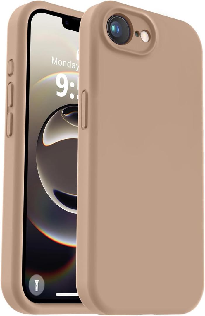 Vooii Compatible with iPhone 17e Case and for iPhone 16e Case, Liquid Silicone Upgrade [Camera Protection] [Anti-Scratch Microfiber Lining] Shockproof Phone Case for iPhone 17e/16e 6.1" - Light Brown