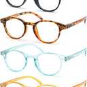Reading Glasses Women Blue Light Blocking Round Readers +1.50 Blue Ray Magnifying Cheaters for Small Head/Petite Face 4 Pack
