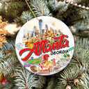 2 x Atlanta Georgia Christmas Ornament 2025 City Skyline Souvenir Ornament with Famous Landmarks, Peachtree Street & Sports Icons Holiday Tree Decoration Gift for Travelers, Locals & Collectors