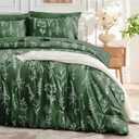 MUXHOMO Dark Green Bed in a Bag Queen 7 Pieces, Queen Comforter Set Reversible Botanical Flowers Design, Ultra Soft & Breathable Bedding Sets with Comforter, Sheets, Pillowcases & Shams