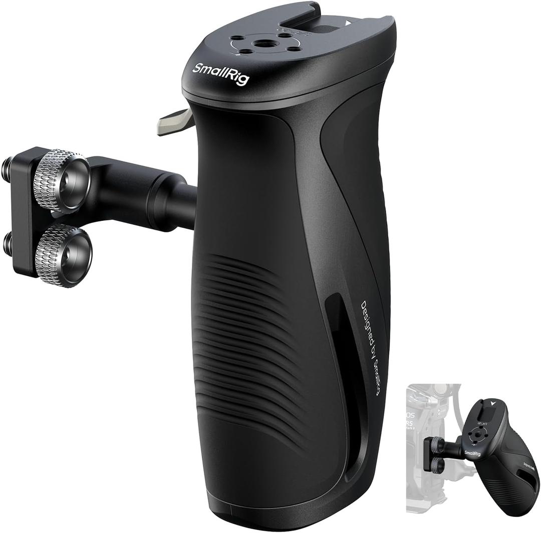 SMALLRIG Push-Button Rotating Side Handle with 1/4"-20 Screws, for Left and Right Hand, 360 Rotatable Side Handle with Anti-Slip Silicone, Max. Load 15Kg