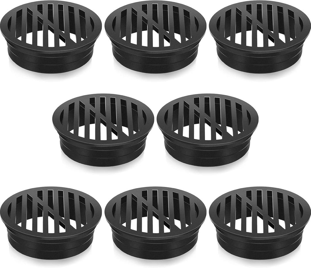 Taiyin 8 Pcs 4.5-inch Plastic Round Grate Cover Fits 4 Inch Drain Pipe and Fittings Catch Drainage Basin Outdoor Drain Cover for Small Lawns, Landscaping and Patios, Black