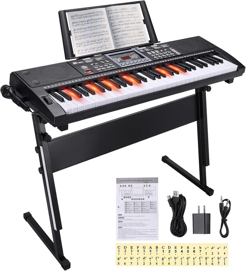 Kids Keyboard Piano 61 Keys, Gift for Boys Girls [Black with Stand], Portable