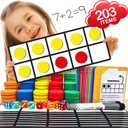 Magnetic Ten Frame Set: 8 Durable Ten-Frames + 100 Colorful Counters + 80 Math Flash Cards + 10 Dice - Addition & Subtraction - Math Manipulatives Kit for Home, Kindergarten & Elementary Teachers