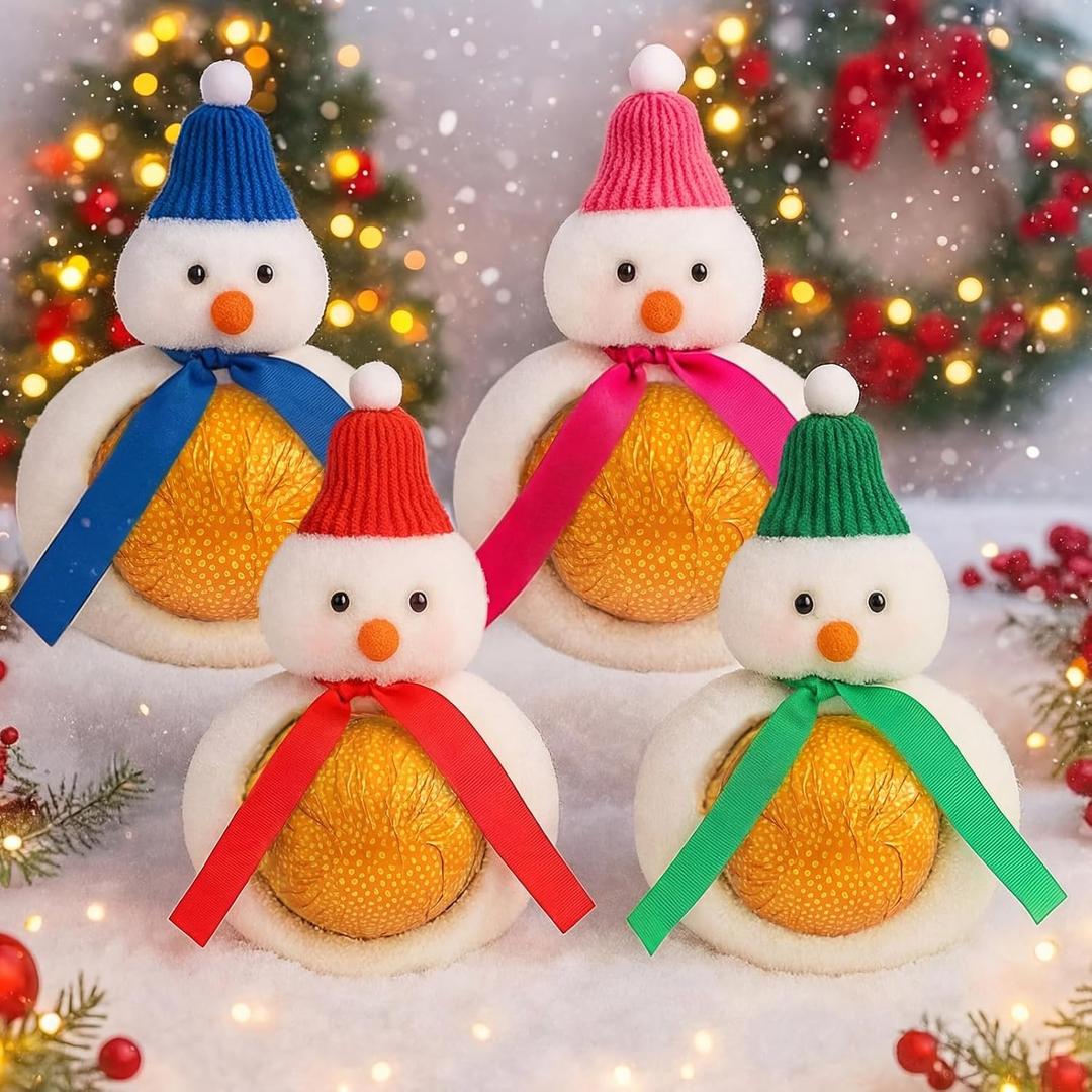 Soaoo 4 Pack Lovely Stocking Filler Snowman Stuffed Animal Snowman Plush for Chocolate Ball Covers, Holiday Treat Holders & Christmas Dog Tennis Balls Wrapper Gifts Xmas Collectible Figurines