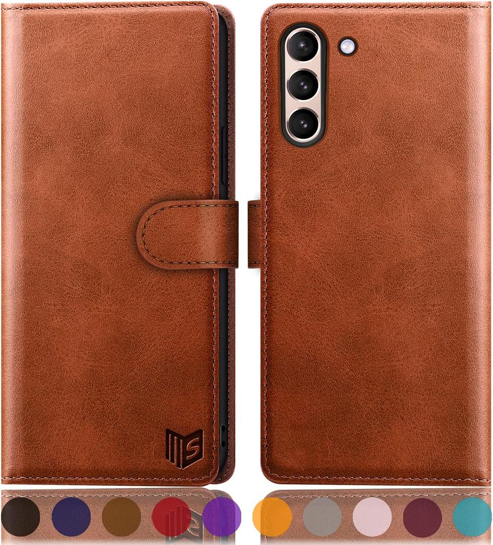 SUANPOT for Samsung Galaxy S21 6.2"(Non S21+) with RFID Blocking Leather Wallet case Credit Card Holder,Flip Folio Book Phone case Shockproof Cover Women Men for Samsung S21 case Wallet Brown