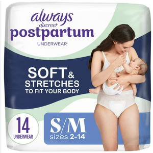 Always Discreet Postpartum and Adult Incontinence Underwear for Women, Small/Medium, Maximum Protection, 14 Count