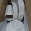 Rubtlamp 24 Pcs Wheat Straw Dinnerware Sets, Unbreakable Reusable Plastic Wheat Straw Bowls & Plates Dinner Set, Microwave And Dishwasher Safe Plates, 12Plates, 6Bowls, 6Cups for Party(Beige)