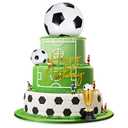 VioraWhite Large Soccer Ball Cake Toppers 7 pcs Include 4 Balls of Different Sizes 2 Trophies and 1 Happy Birthday Sign for Cake Decoration Sport Theme Party Ceremony