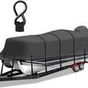 Pontoon Boat Cover, Heavy Duty 1200D Waterproof Pontoon Cover with Motor Cover and Windproof Adjustable Metal Buckle, 21-24 ft, Black (Length: 21'-24' Beam Width: up to 102")