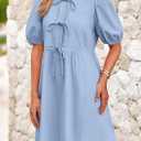 PRETTYGARDEN Womens 2025 Summer Casual Short Sleeve Dresses A Line Bow Tie Front Babydoll Loose Cute Mini Dress with Pockets (S)