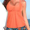 Tempt Me Two Piece Tankini Swimsuits for Women Tummy Control Bathing Suit with Shorts Athletic Swimwear Orange Floral L