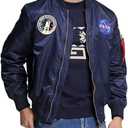Big pocket jacket Men Slim fit NASA letter printing National flag armband Bomber jacket (Small)