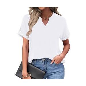 PYGFEMR Womens Summer Tops Short Sleeve V Neck Casual T-Shirts 2025 Business Dressy Ladies Trendy Shirt White 2XL (White, XXL)