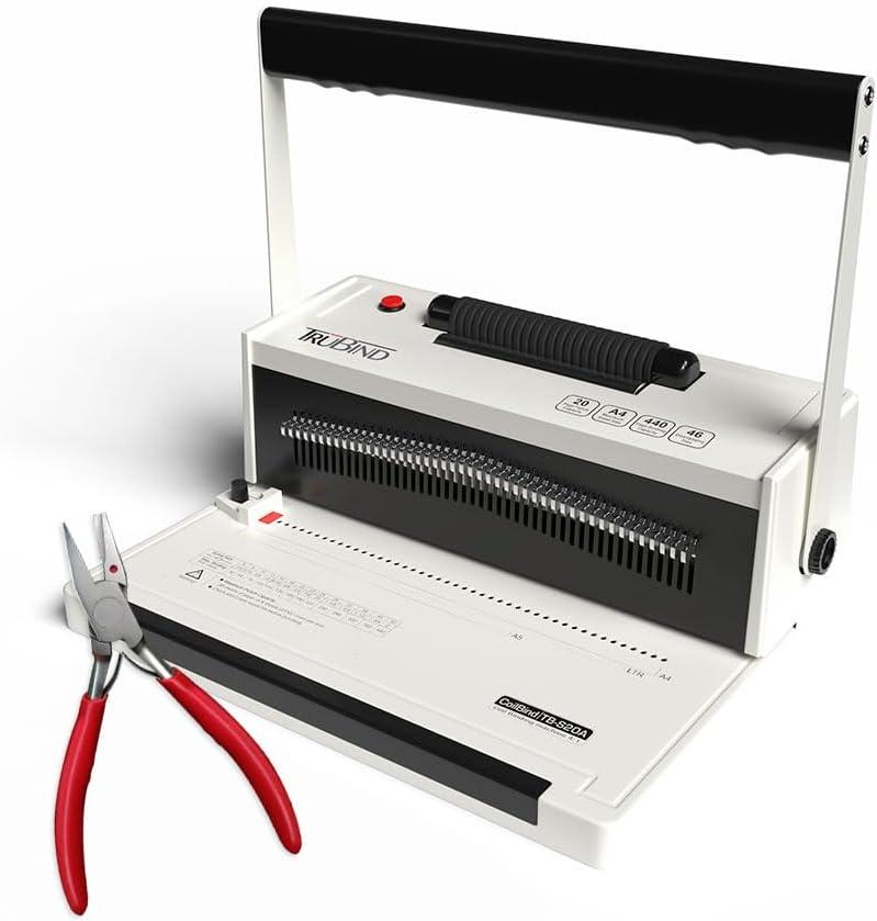 Coil Binding Machine with Electric Coil Inserter and Adjustable Side Margin | 20 Sheet Punch Capacity | Bind up to 440 Sheets | 46 Fully Disengageable Dies | 4:1 Pitch 